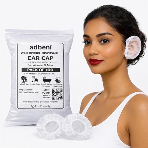 Image of Adbeni Waterproof Disposable Ear Cap for Women & Men, Clear Plastic Spa, Salon, Food Handling, Hotel, Travel & Dyeing Use High Quality Bath Shower Protection Hat for Bathroom & Beauty Treatments
