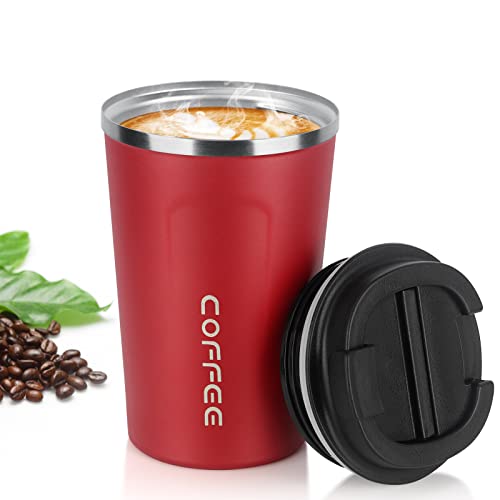MOMSIV Coffee Cup, 380ml Stainless Steel Coffee Mug with Leak-Proof Lid, Insulated Vacuum Leakproof Travel Mug