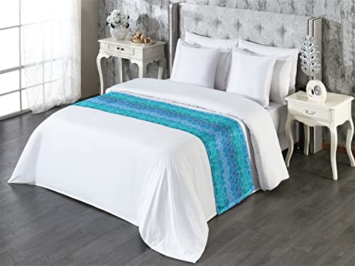 Lunarable Nautical Bed Runner, Doodle Style Waves With Curvy Lines Ocean Storm Abstract Seascape, Decorative Accent Bedding Scarf For Hotels Homes And Guestrooms, Queen, Turquoise Teal #TOP4