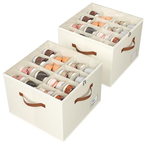 Storivo Shoe Organiser - Shoe Storage Box for Closet, Shoe Storage Organiser with Zipable Clear Cover, Adjustable Dividers Shoe Boxes, Shoe Storage Fits16 Pairs -2 Pack Beige