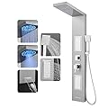 ROVOGO Led Shower Panel Tower System, 2-Setting Lighted Shower Head (Rainfall & Mist Mode), Large Body Jets, Handheld and Tub Spout, 50" Stainless Steel Shower Column with Mixer Valve, Brushed