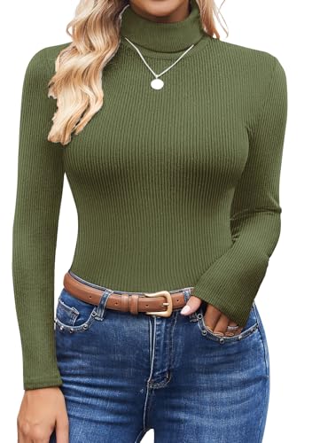Image of Ekouaer Women's Turtleneck Shirts Ribbed Pullover Sweater Long Sleeves Tops Midweight Thermal Underwear Blouse