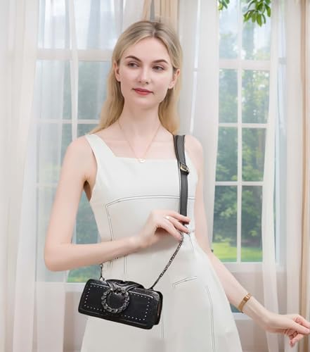 ARREBOL Small Vegan Leather Crossbody Bag for Women, Gothic Punk Style Studded Purse with Chain Strap2
