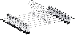Amber Home 30cm Chrome Metal Trousers Hangers 12pcs, Silver Metal Skirt Hanger for Pants Slacks Jeans Bottoms with Non-slip Adjustable Clips and Swivel Hook