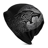 DFWY Men's Viking Celtic Wolf Tattoo Beanie Hat,Norse Myth Odin Fenrir 3D Printed Thin Bonnet Slouchy Stocking Cap (Color : Wolf 12, Size : Get One)