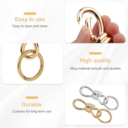 image for RUIFUU 2Pcs Twist Knot Clasp Bag Charm Keychains,D-Ring Keychain Heavy