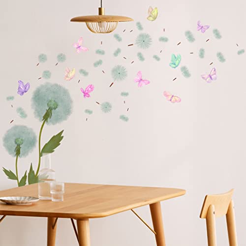 Dandelion Wall Decals With Colorful Butterflies Wall Decor Stickers, Removable Pvc Wall Art Flowers Stickers, Add Color For Nursery Bedroom Living Room Tv Wall Hallway Décor #TOP1