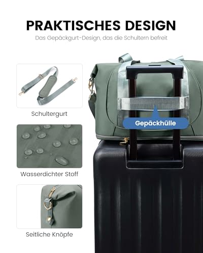LOVEVOOK Ryanair Handgepäck 40x30x20, Erweiterbare Kleine Reisetasche Handgepäck Tasche für Flugzeug, Faltbare Cabin Travel Bag Weekender Carry On Luggage für Damen Herren, Grün