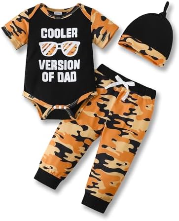 NZRVAWS Toddler Baby Boy Clothes Infant Short Sleeve Blue Romper Orange Pants Hat 3PC Outfits Set Spring Summer 12-18 Months