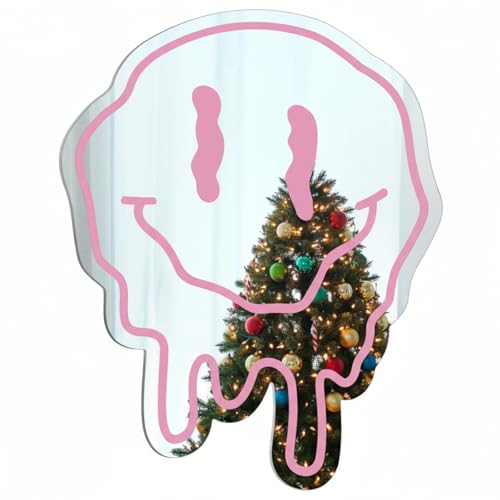 RattanView Preppy Room Decor for Teen Girls Twisted Smile Face Preppy Acrylic Mirror 14 Inch Wall Art Aesthetic Bedroom Teen Girl Room Funky Mirror Wall and Valentine Decor for Women Gifts(Pink)