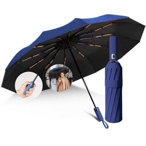 Guarda Chuva Automático Reforçado com Botão – Compacto, Antivento e com Proteção UV Blackout - Guarda Chuva Dobrável e Portátil, Ideal para Bolsa e Mochila - AmelShop (Azul)