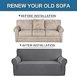 H.VERSAILTEX Stretch Sofa Covers for 3 Cushion Couch Covers Sofa Slipcovers for Living Room Feature Thick Checked Jacquard Fabric with Elastic Bottom, Sofa Large - Grey - Image 4