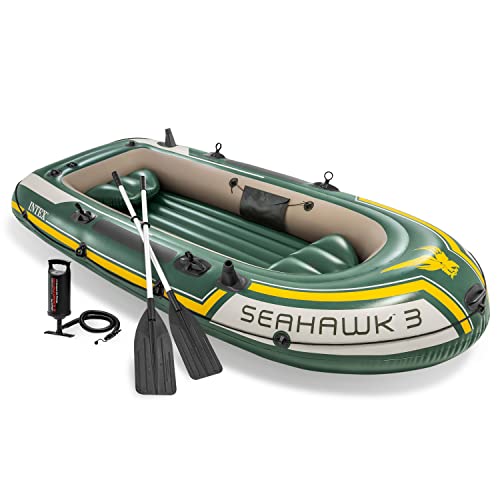 INTEX Seahawk Inflatable Boat Series: Includes Deluxe Aluminum Oars and High-Output Pump – SuperStrong PVC – Fishing Rod Holders – Heavy Duty Grab Handles – Gear Pouch