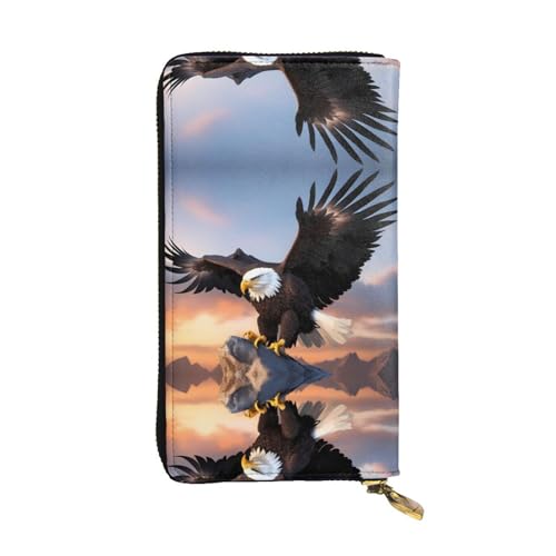 Leather Wallet 7.48 x 4.13 in - Stylish and Durable Wallet for Women with Multiple Compartments and Zipper Design Mighty Bald Eagle Pattern