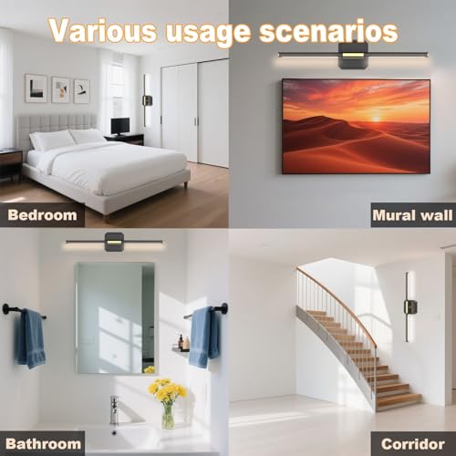 Aruesi Battery Operated Wall Sconces Set of 2, 28.3"10000mAh Rechargeable Wireless Wall Lamp, 360° Rotate wall light with Remote & Touch Control, 3000K-6500K Black Gold for Bedroom Living Room Vanity — view 5