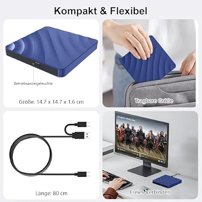 External CD/DVD Drive for Laptop - CD Burner DVD Player for Laptop USB 3.0 +/-RW ROM, External Optical Drives for PC/Mac, Disc Reader for Windows 11/10/8/7/XP/Vista Linux MacOS