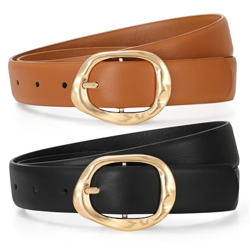 Image of TRIWORKS 2 Pack Leather Belts for Women Fashion Waist Belt with Liquid Shapes Women Belt for Jeans Pants Dresses