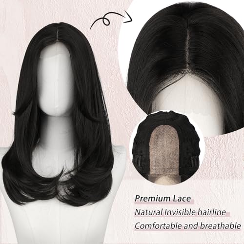 Image of FESHFEN Wigs with Bangs for Women, Long Synthetic Layered Straight Hair Wig for Daily Party Use 18 inch