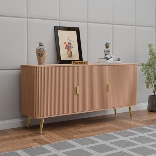 Image of Wooden Sideboard Cabinet for Living Room | Side Board Crockery Cabinet with 3 Doors Storage for Dining, Drawing and Home Office | HDMR Premium Wood & Iron, Taupe