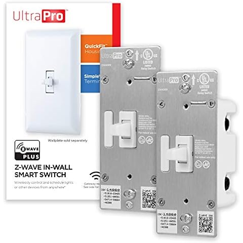 UltraPro Z-Wave Smart Light Switch, Smart Toggle Light Switch, QuickFit & SimpleWire, 3-Way Ready, Works with Alexa, Google Assistant, ZWave Hub Required, Repeater/Range Extender, White, 2 Pack, 54912 Cover