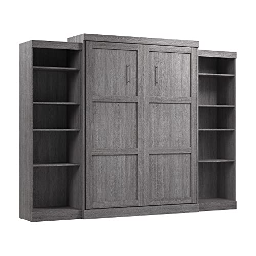 Bestar Pur Queen Murphy Bed and 2 Shelving Units, 115-inch Space-Saving Sleeping Arrangement with Storage in Bark Grey