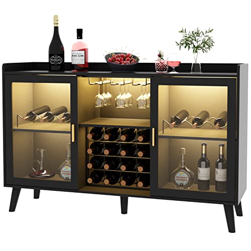 Gyfimoie Modern Wine Bar Cabinet With Led Lights, Sideboard Buffet Cabinet With Wine Rack And Glass Holder, Freestanding Liquor Cabinet With Large Storage Space, Acrylic Door, Adjustable Shelves #TOP7