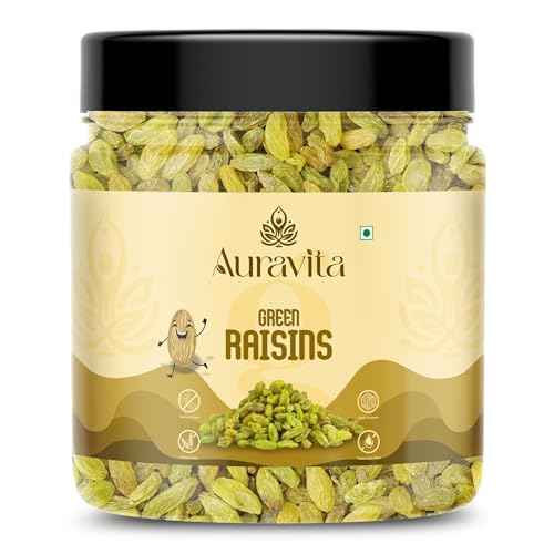 Image of Auravita Healthy Green Raisins 100GM | 100% Natural Dried Grapes (Kishmish) | Nutritious, Delicious & Healthy Snack | Source of Fibre in Nuts | No Preservatives in Dry Fruit