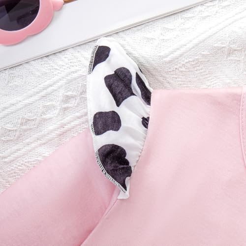Image of Girl 2pcs set with ruffle sleeves top flared pants spring summer short sleeves 4-12Y