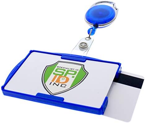 Premium Two Card Plastic Badge Holder - Vertical or Horizontal - with Heavy Duty Retractable Carabiner Clip Badge Reel by Specialist ID (Sold Individually, Royal Blue)