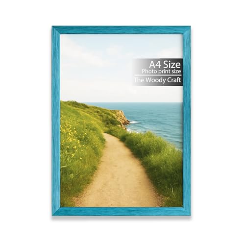 Image of A4 Photo Frame | Stylish Blue Photo Frames For Wall Decor | Durable Wooden Frame | Wall Frames To Enhance Your Room | Hanging Photo Frame (8.3x11.7 inch, Blue)