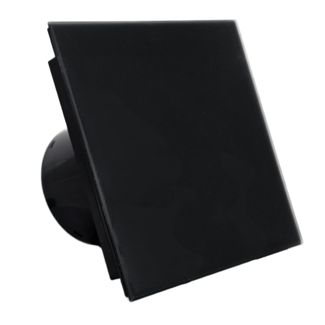 Vlano EOS 100 H BK Badlüfter mit Matt Glasfront, Feuchtigkeitssensor, Nachlauf, Rückschlagklappe, 100 mm, 100 m³/h, 25 dB, Schwarz, IP 45, Abluftlüfter, Hygro, Timer