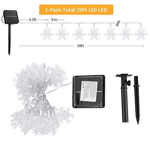 Image of Brightown Solar Christmas Snowflake String Lights 100 LED 39 FT Outdoor Waterproof Fairy Lights with 8 Lighting Modes for Wedding, Party, Tree, Room, Garden, Patio, Yard, Home, Warm White