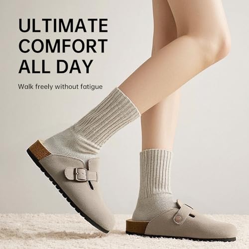 Women's Men's Suede Clogs Leather Mules Cork Footbed Sandals Comfort Potato Shoes with Arch Support(with Socks)2