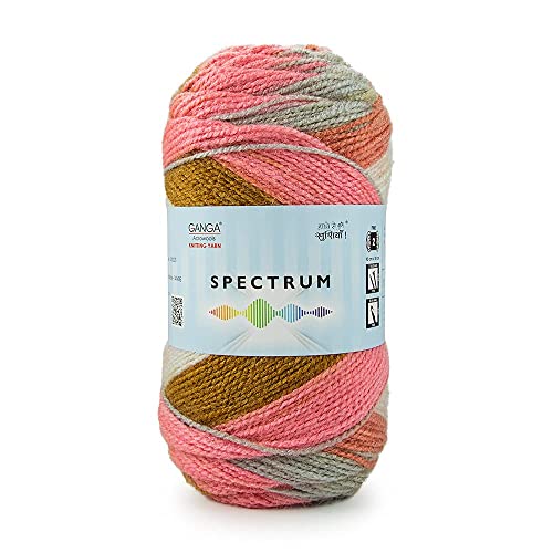 Image of Ganga Acrowools Spectrum Supersoft Knitting & Crochet Yarn | 100% Acrylic Wool Ball. Self patern Soft Hand Knitting Fancy Yarn to unleash creativity, perfect for Art & Craft, babywear, baby blanket, sweaters, ponchos, mufflers, socks, caps; threads works best with crochet hook needle; Avialable in multicolor (Pack of 1 ball = 100 grams).:; - (Pink Brown - STP004)