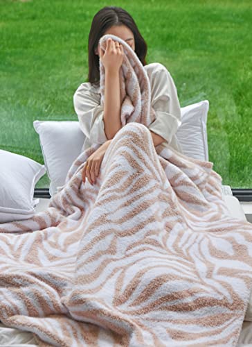 Atmosurely Ultra Soft Cozy Knitted Throw Blanket Microfiber Zebra Print Fluffy Blanket Beige Lightweight Fleece Blanket For Travel Sofa Couch 51X63 Inches (Zebra Beige) #TOP4