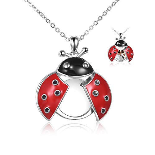 POPLYKE Ladybug Locket Necklace Sterling Silver Cute Ladybug Jewelry that Holds Pictures for Women Girls Gifts