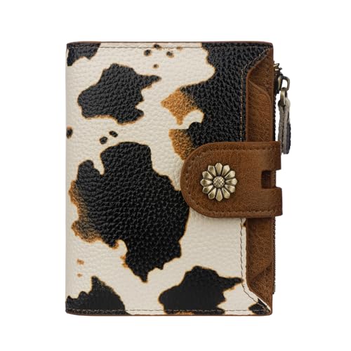 Image of Wallet Women,RFID Blocking Leather Womens Wallet Bifold Compact Small Wallet for Women Card Holder with Removable ID Window cowprint brown