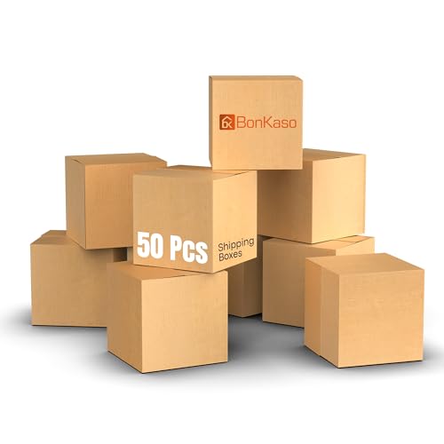 Image of BonKaso 3 Ply Corrugated Boxes for Packaging | 7 inchx7 inchx7 inch (Pack of 50) | Brown Cardboard Packing Box for Shipping, Moving & Storage | Cartons for Courier & Goods Transportation