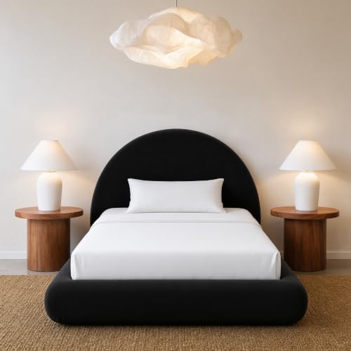 Image of RECCI AirFrame Half-Moon Upholstered Twin Platform Bed Frame | Velvet Curved Arched Base, 6-Inch Thickness Headboard, 5 Inch Fully Round Cushioned Foam, No Box Spring Needed, Easy Assembly