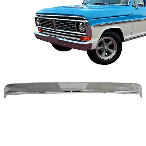Titanium Plus Autoparts New Front Steel Chrome Bumper Face Bar For Ford 1967-1977 F-100 F-250 F-350 1975-1977 F-150 F-500 Fits C4TZ17757D FO1002102