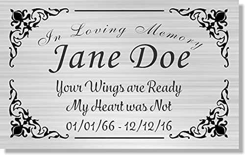 2.5" H x 4" W, Elegant Engraved Brass Plaque, Memorial Name Plate, Satin Silver Finish, Customize Message, Made in USA