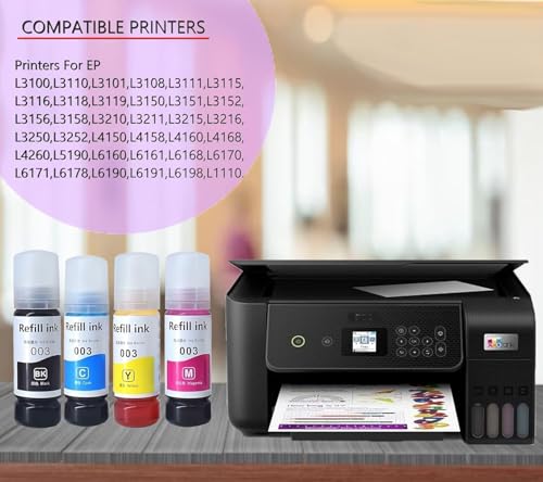 Image of RODEX 003 Compatible Refill Ink for Epson L3110,L3150,L3250,L3252 L3115, L3116,L3101,L3210, L3215,L3216,L3151,L3152,L3156,L5190 Printer-Compatible Ink Bottle for Epson 003 (003 - Set)