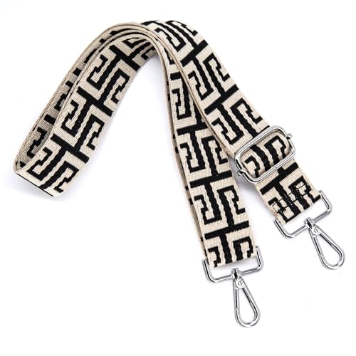Image of S&loyoe Silver bucklePurse Straps Replacement Crossbody Bag Strap Adjustable Wide Guitar Straps for Handbags 1.5inch (Totem white black silver)