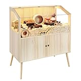 PROLEE Hamster Cage with Storage Cabinet,Large Hamster Encloure Chew Proof Wood,Clear View Hamster Habitat for Guinea Pig, Ferret, Rat, Hedgehog, 40' L x 20' W x 47' H (Oak)
