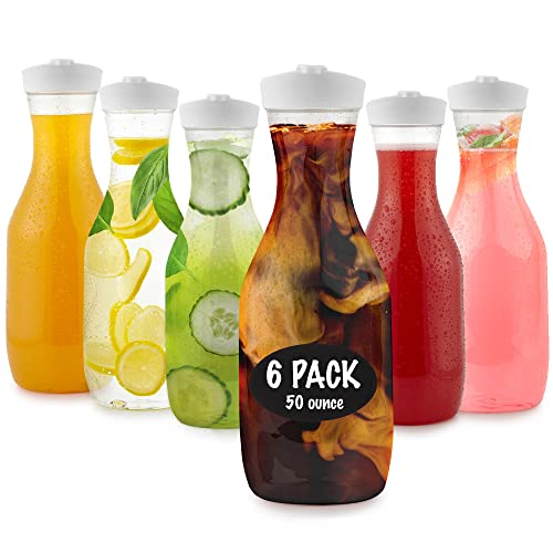 Plastic Juice Carafe with Lids (Set of 6) 50 oz Carafes for 