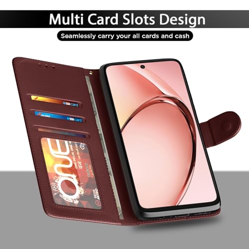 Image of Pikkme Flip Cover Leather Finish | Inside TPU with Card Pockets | Wallet Stand and Shock Proof | Complete Protection Flip Case for Oppo A3x 5G / A3x 4G / A3 5G (Brown)