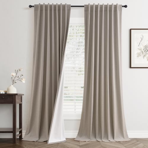 Jowels Taupe Linen Blackout Curtains 84 Inches Long for Bedroom Windows