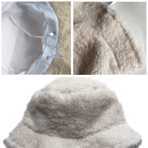 Womens Lambs Wool Bucket Hat Outdoor Foldable Fisherman Cap For Women Japanese Cute Girls Casual Winter Warm Hat White #TOP3