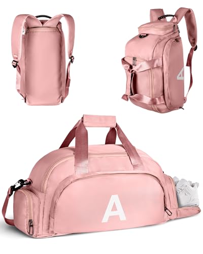 Gift for 8 9 10 11 12 13 14 15 16 Year Old Girls, Initial Gym Bags with Shoe Compartment, Dance Bag for Girls, Monogram Kid Overnight Bags, Sweet 16 Gifts for Daughter (Letter A)