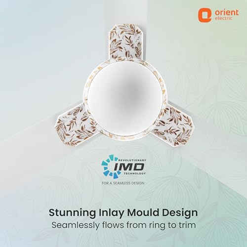 Image of Orient Electric 1200 mm Mozart ceiling fan| Designer fan with seamless ring to trim design | Anti-rust Aluminium blades| Decorative Inlay Mould Design | 5-years warranty | Nature Leaves White